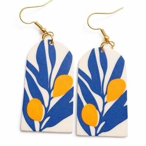 Blue and Yellow Leaf Earrings